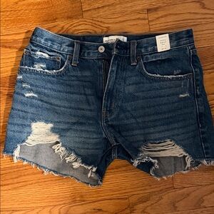 Abercrombie & Fitch Frayed Dark Blue Distressed Denim Shorts